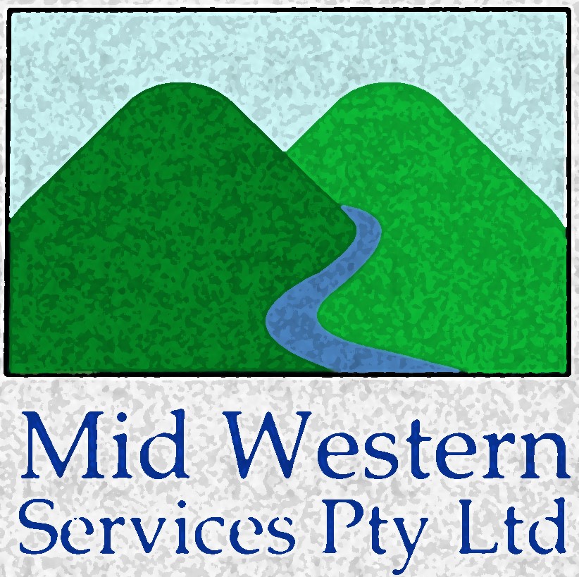 Mid Western Services Pty Ltd logo, featuring stylized green hills and a blue river, with a light blue sky in the background.